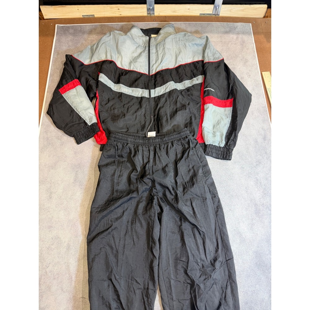 Vintage Dunlop Track Suit Mens Medium Black Grey Red Nylon Windbreaker Set